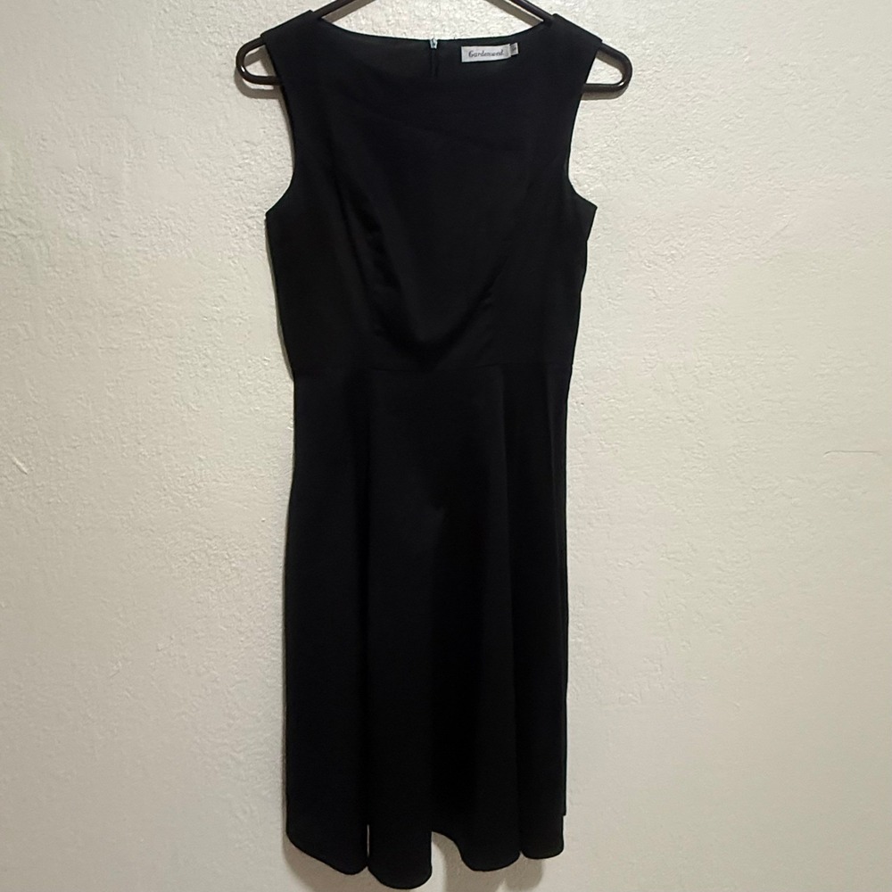 Gardenwed Womens Black Sleeveless Boat Neck Fit and Flare Midi Dress S